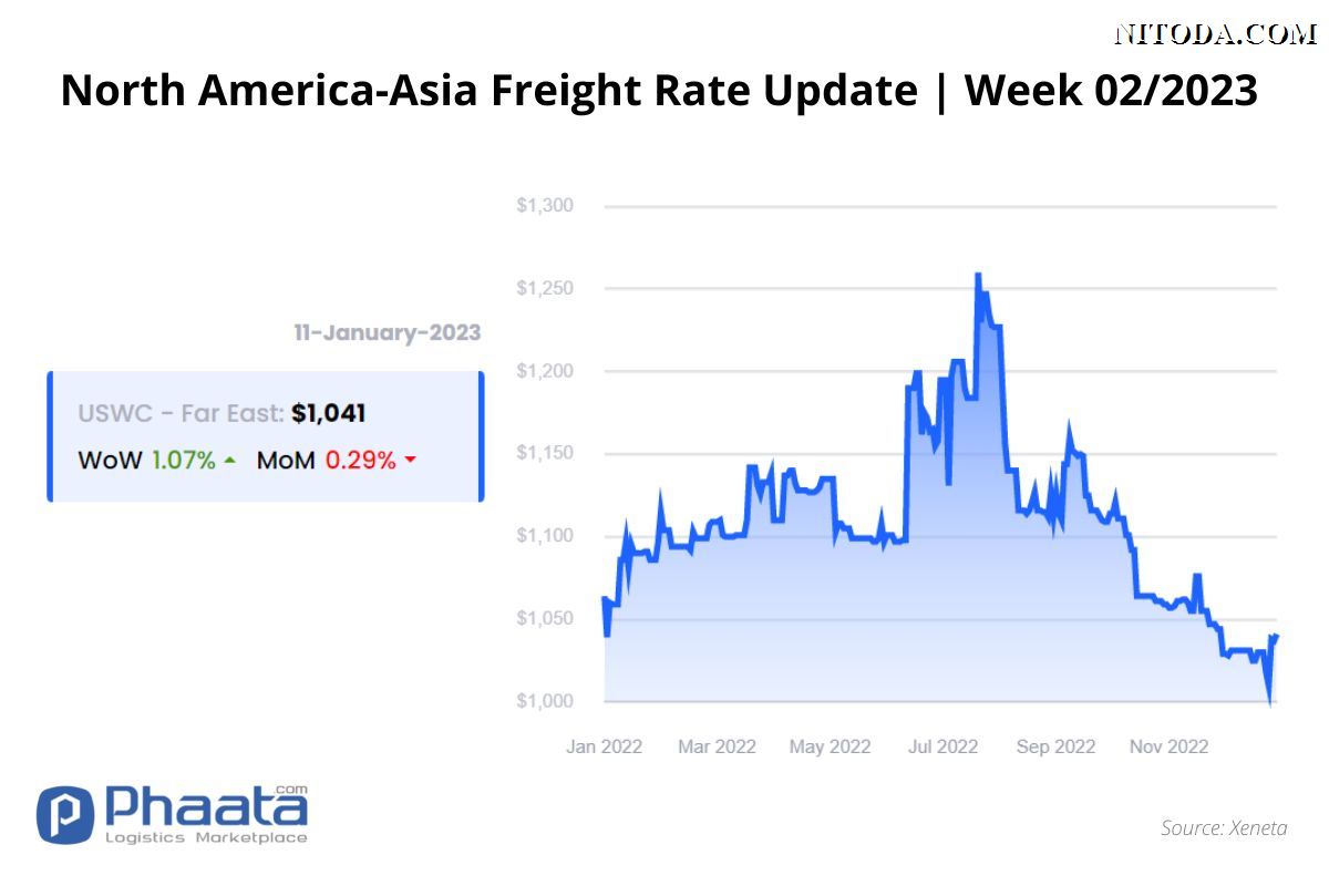 Giá cước vận chuyển Bắc Mỹ -Châu Á |Tuần 02/2023