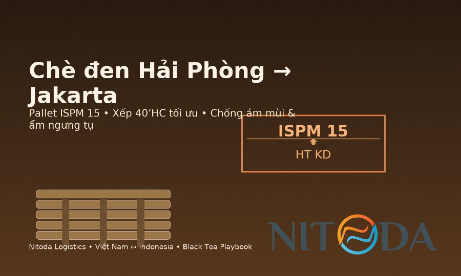 Chè đen Hải Phòng → Jakarta: pallet ISPM 15, xếp 40’HC “chắc – thoáng – sạch mùi”