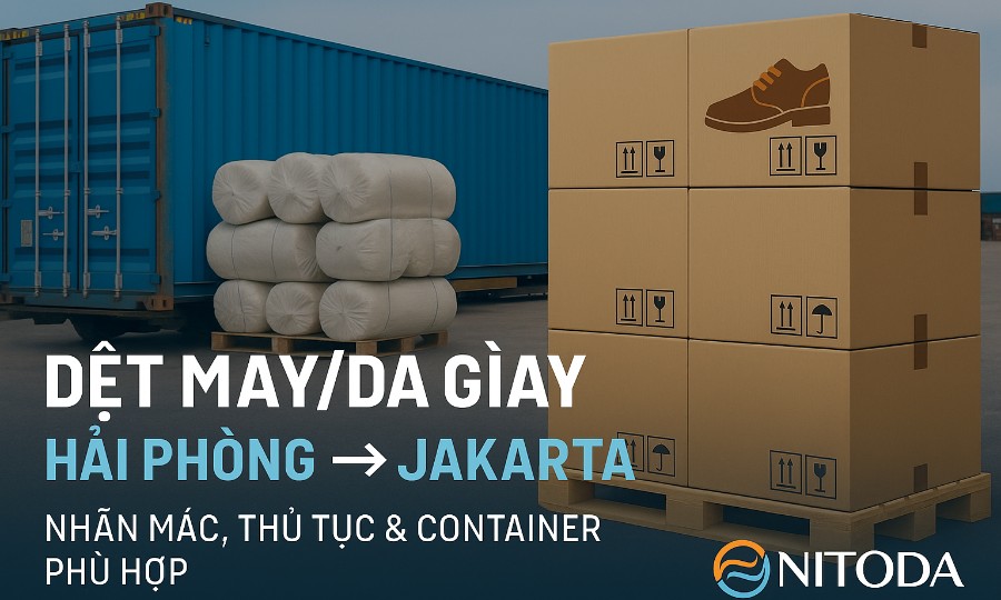 Dệt may / Da giày Hải Phòng → Jakarta: Nhãn mác, thủ tục & container phù hợp