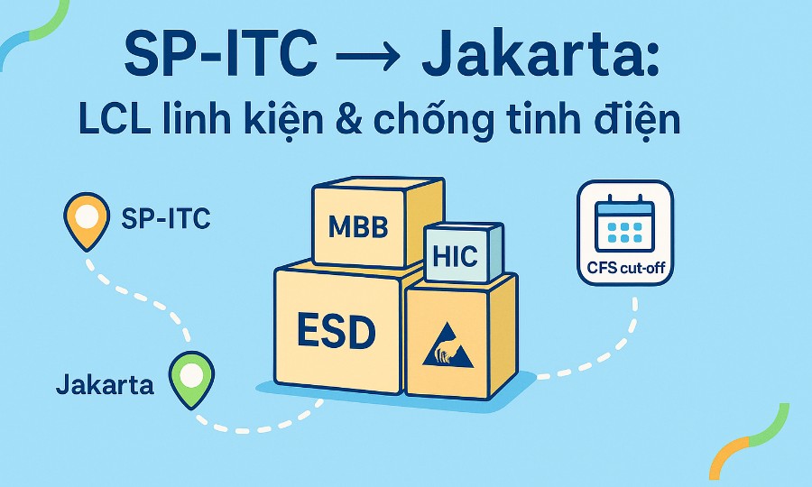 SP-ITC → Jakarta (LCL & chống tĩnh điện): Cẩm nang vận hành cho lô linh kiện điện tử