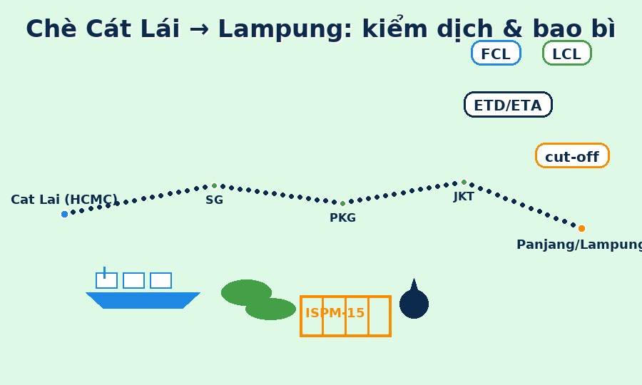 Chè Cát Lái → Lampung: kiểm dịch & bao bì