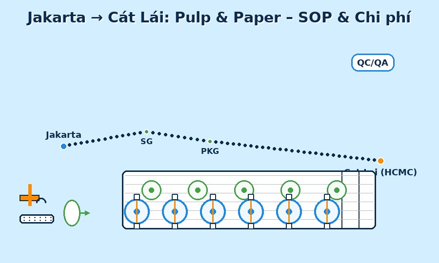 Nhập Pulp & Paper về Cát Lái: chằng buộc & kiểm tra cuộn