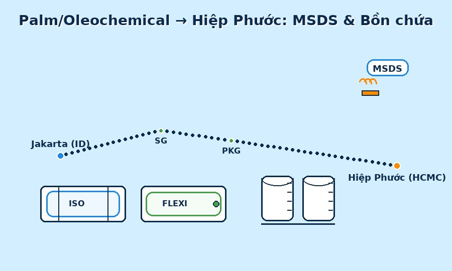 Nhập Palm Oil/Oleochemical về Hiệp Phước (MSDS & bồn chứa)