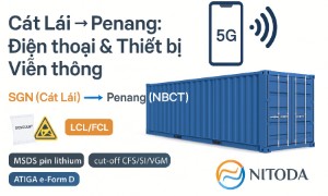 Điện thoại & thiết bị viễn thông Cát Lái → Penang: chọn LCL hay FCL, đóng gói pin/lithium, lịch tàu và chi phí