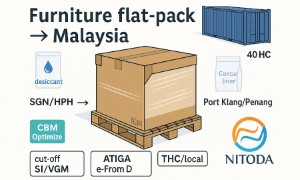 Đồ gỗ/nội thất flat-pack đi Malaysia: tối ưu CBM, chống móp góc, lịch tàu & chi phí “đúng chỗ”